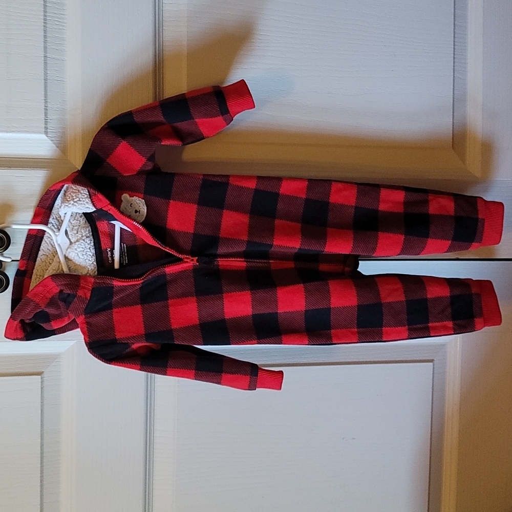 Carters 12mo black and red checkered hooded winter zip up